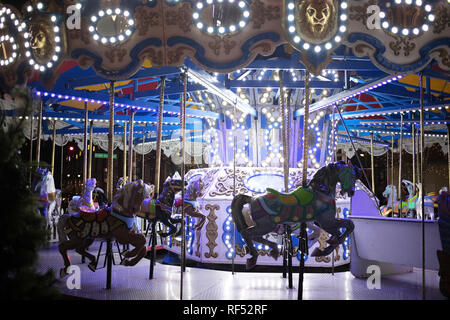 Denver, Colorado - December 27, 2018: Carrousel at night placed in the 16th mall street in Denver, Colorado Stock Photo