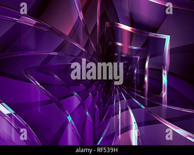 Purple technology background - tunnel or portal with glossy walls. Abstract computer-generated 3d illustration in tech style. Fractal design for deskt Stock Photo