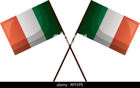crossed irish flags on white background Stock Vector