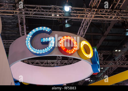 Google signage at the British Educational Technology Trade Show (BETT) at the Excel Centre, London, UK Stock Photo