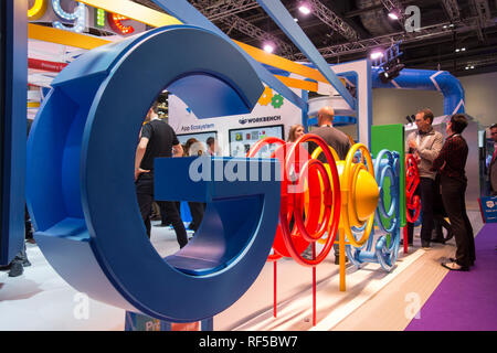 Google signage at the British Educational Technology Trade Show (BETT) at the Excel Centre, London, UK Stock Photo