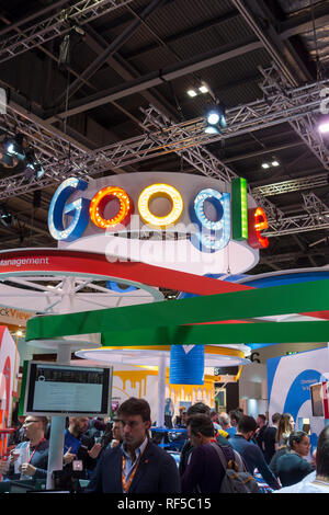 Google signage at the British Educational Technology Trade Show (BETT) at the Excel Centre, London, UK Stock Photo