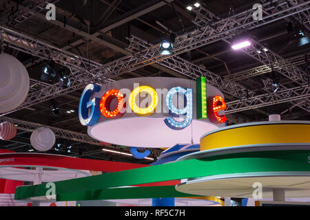 Google signage at the British Educational Technology Trade Show (BETT) at the Excel Centre, London, UK Stock Photo