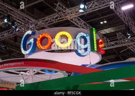 Google signage at the British Educational Technology Trade Show (BETT) at the Excel Centre, London, UK Stock Photo