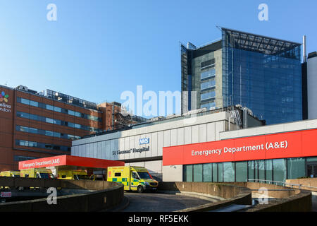 Exterior of St Thomas' Hospital Accident and Emergency Department (A&E) in Waterloo, London, UK Stock Photo