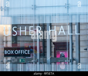 Close up of Box Office in modern extension, Usher Hall, Lothian Road, Edinburgh, Scotland, UK