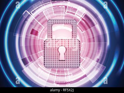 Abstract blue purple glowing tech security background. Vector design Stock Vector