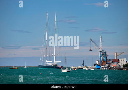 Picture by Tim Cuff 15 January 2019 - Super yacht Aquijo leaving Port Nelson Stock Photo