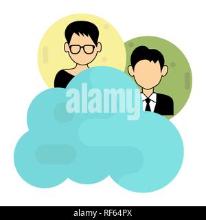 Cloud and silhouette of a woman and a man in a circle Stock Vector