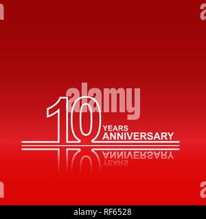 10 years anniversary, contour silhouette of a number with reflection Stock Vector