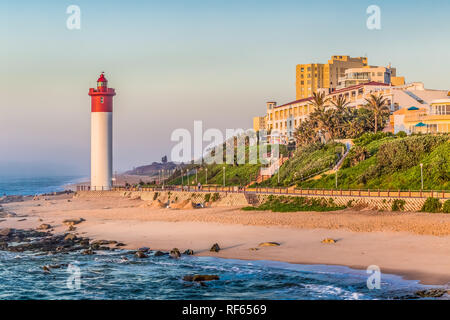 Umhlanga Rocks, South Africa, August 30, 2016: View along the beach towards the lighthouse. Stock Photo
