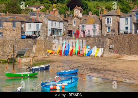 15 June 2018: Mousehole, Cornwall, UK - The harbour and village. Stock Photo