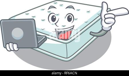 With laptop mattress isolated on the with mascot Stock Vector