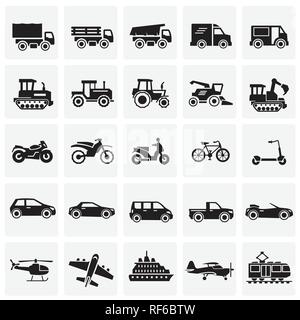 Transportation icons set on squares background for graphic and web design, Modern simple vector sign. Internet concept. Trendy symbol for website design web button or mobile app. Stock Vector