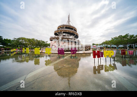 Tai Po, JAN 1: Afternoon view of the famous Spiral Lookout Tower on JAN 1, 2019 at Tai Po, Hong Kong Stock Photo
