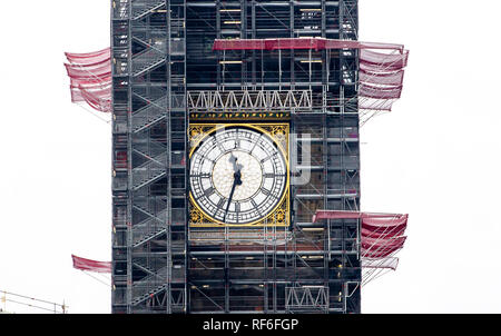 Renovation work being carried out on the Houses of Parliament and Big Ben clock tower Westminster London UK Stock Photo