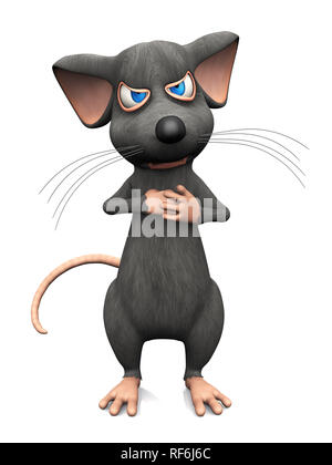 A cute cartoon mouse looking very angry, ready to fight. White background. Stock Photo