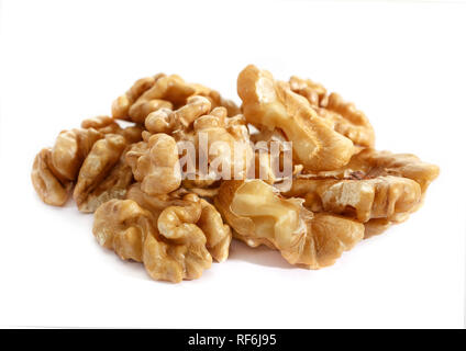 Peeled walnut. Nuts without shell on isolated on white background. Protein healthy food. Stock Photo