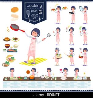 A set of women about cooking.There are actions that are cooking in various ways in the kitchen.It's vector art so it's easy to edit. Stock Vector