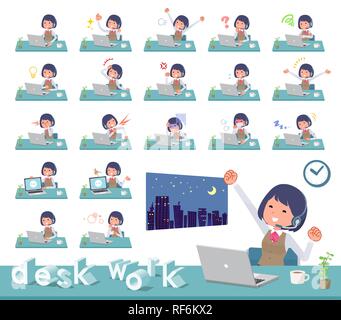 A set of women on desk work.There are various actions such as feelings and fatigue.It's vector art so it's easy to edit. Stock Vector