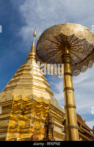 Wat Doi Suthep - or its official name Wat Phrathat Doi Suthep is a Theravada Buddhist temple in Chiang Mai, Thailand. The temple is often referred to  Stock Photo