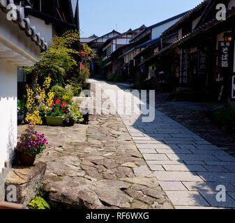 Nakasendo road passing through post town of Magome-juku, Kiso Valley, Gifu Prefecture, Japan Stock Photo