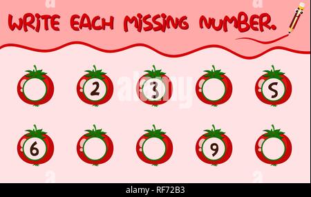 Write each missing number worksheet illustration Stock Vector
