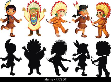 Set of native american character illustration Stock Vector