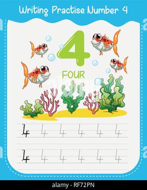Number Four Write How to write number four worksheet illustration Stock Vector Image ...