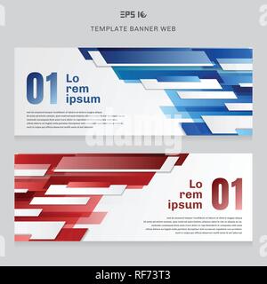 Set of banner web template technology geometric red and blue color shiny overlapping motion background. Vector illustration Stock Vector