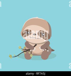 cute sloth on pastel background. Stock Vector