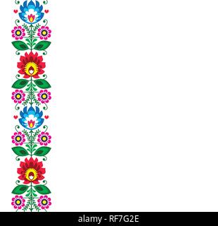 Folk art vector greeting card or wedding invitation - Polish traditional pattern with flowers - Wycinanki Lowickie. Retro floral decoration, Slavic co Stock Vector