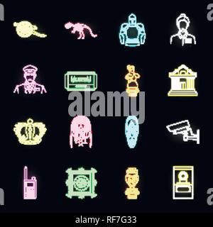 Museum and gallery neon icons in set collection for design. Storage and exhibition of showpiece vector symbol stock  illustration. Stock Vector