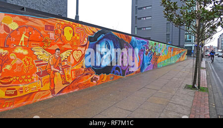 Doodle on Ducie Street / Store Street, by New York Street Artist, and Homeless Manchester Artists, near Piccadilly, UK, M1 2JQ Stock Photo