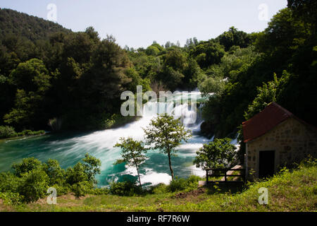 The Croatian national park Krka exists of a 45-kilometre-long river segment of the Krka between Knin and Skradin. Stock Photo