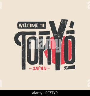 Tokyo t-shirt and apparel grunge design. Vector japanese prints typography, poster, banner. Travel vintage logo for sport club, college and agency. Stock Vector