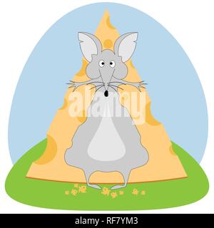the mouse swallowed a piece of cheese and does not want to give up stock, children's design Stock Vector