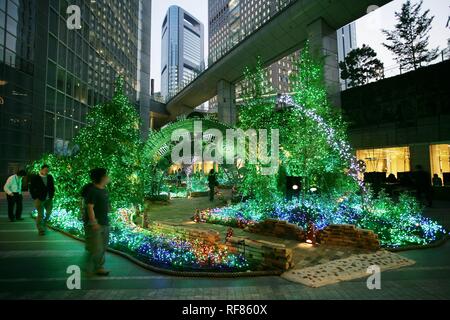 JPN, Japan, Tokyo: City Center, Shimbashi District. Illuminated garden near Shiodome station Stock Photo