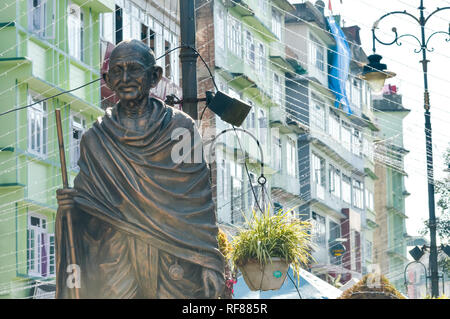 The statue of Mahatma Gandhi in MG Marg near mall road, Gangtok, Sikkim, India one of most visited in the city for tourist attractions. Stock Photo