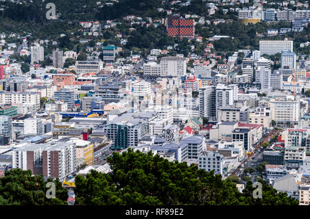 City skyline of New Zealand's capital city Wellington from Mt Victoria lookout, on a warm autumn day Stock Photo