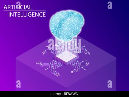 Artificial intelligence and neural network concept. 3d isometric vector illustration. Stock Vector