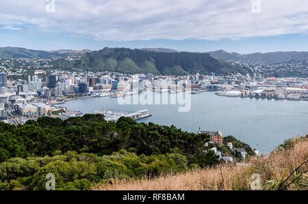 City skyline of New Zealand's capital city Wellington from Mt Victoria lookout, on a warm autumn day Stock Photo