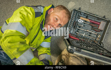 Worker and tools, Reykjavik, Iceland Stock Photo