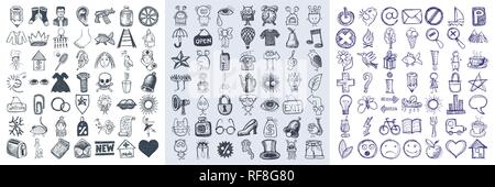 set of 147 hand draw web doodle icon Stock Vector
