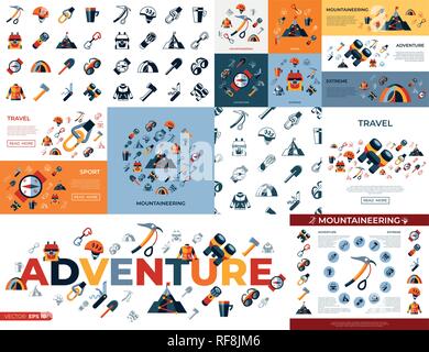 Digital vector mountaineering technology icons set infographics Stock Vector