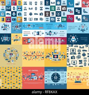 Digital smart flying internet of things concept objects color simple flat icon set collection, isolated Stock Vector