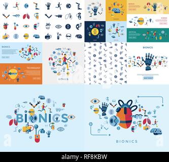 Digital vector bionics and artificial intelligence icon set infographics Stock Vector