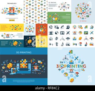Digital vector 3d printing manufacturing technology icon set Stock Vector