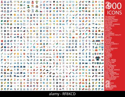 Digital vector 900 simple color icons set collection flat style Stock Vector