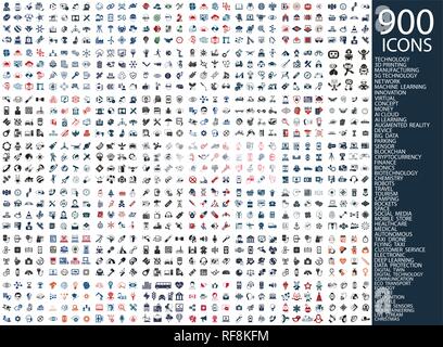 Digital vector 900 simple icons set collection flat style Stock Vector